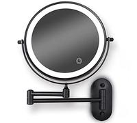 SaryEdge 8" LED Wall Mounted Makeup Black, Upgrade Auto off LED Shaving Touch Screen Adjustable Light Double Side 1X/7X Lenti d'Ingrandimento Alimentato da 4 batterie AAA,1x/7x,1x,1x/7x