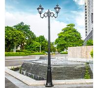 SaryEdge Lampione da Esterno retrò Creativo a Doppia Testa, lampione Stradale Alto a Tre Teste in Alluminio, Impermeabile, Stile Europeo, per Giardino e Prato, Nero, 2 Teste,Noir 2 Heads-220CM