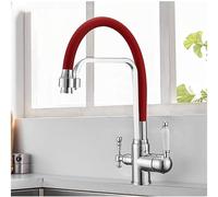 SaryEdge Rubinetto per lavello da Cucina Girevole a 360 Gradi con doccetta Estraibile, Doppio spruzzatore con Filtro per Acqua Pura, Miscelatore a Doppia Maniglia, Yello，Red-A