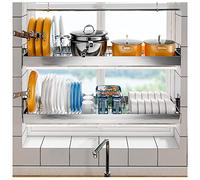 SaryEdge Scolapiatti da appoggio sopra Il lavello, scolapiatti a 2 Livelli in Acciaio Inox, Contenitore per Accessori da Cucina, per Piatti, Ciotole e pentole, Argento - 85 cm,Silvera-85cm