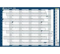 Sasco 2410215 - Set di planner annuale da parete 2024, lavagna bianca, calendario cancellabile a secco, grande planner da parete con pennarello, clip per penna e adesivi, blu, 915 x 610 mm