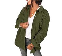 Saslax Camicia da Donna in Velluto a Coste a Maniche Lunghe Oversize con Bottoni e Scollo a V Camicetta Top Giacca Sciancrata, A-Army Green, S