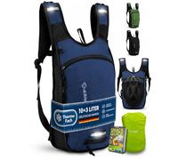 SASMO, sacco a pressione per bicicletta, 10 l + 3 l (blu), scomparto termico e rete per casco, zaino per mountain bike, 10 l e zaino da sci, impermeabile, con protezione antipioggia, sacco da
