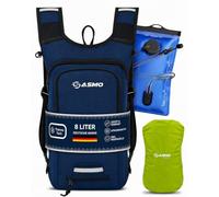 SASMO® - Zaino da bicicletta piccolo da 8 l, con sacca per idratazione (blu), scomparto termico e rete per casco, zaino per mountain bike e zaino da sci, ultraleggero, 450 g, impermeabile