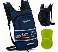 SASMO® - Zaino da bicicletta piccolo da 8 l, con sacca per idratazione (blu), scomparto termico e rete per casco, zaino per mountain bike e zaino da sci, ultraleggero, 450 g, impermeabile