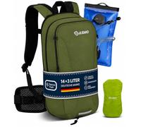 SASMO® - Zaino da bicicletta (verde), 14 + 3 l, con scomparto termico, ali sui fianchi e rete per casco, zaino MTB, ultraleggero, 560 g, con parapioggia e custodia per cellulare, zaino per bicicletta