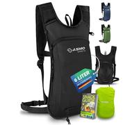 SASMO - Zaino da ciclismo impermeabile, ultraleggero, 350 g, per MTB e sci, con scomparto termico, rete per casco, parapioggia e riflettori, 6L - Nero, 6L