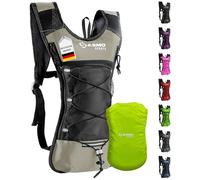 SASMO® Zaino da corsa 6L (sabbia) con scomparto termico, zaino da corsa, ultraleggero, 300 g, zaino da corsa da donna e uomo, zaino da corsa, con parapioggia e riflettori