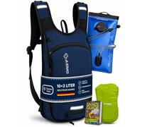 SASMO® - Zaino per bicicletta da 10 + 3 l, con sacca per idratazione (blu), scomparto termico e rete per casco, zaino per mountain bike e zaino da sci, ultraleggero, 450 g, impermeabile, protezione