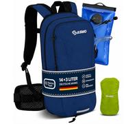 SASMO® - Zaino per bicicletta da 14 + 3 l, con sacca per idratazione (blu), scomparto termico e rete per casco, zaino per mountain bike e zaino da sci, ultraleggero, 560 g, impermeabile, protezione