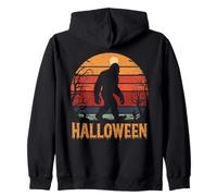 Sasquatch al Tramonto della Foresta infestata di Halloween Bigfoot retrò Felpa con Cappuccio
