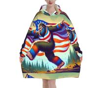 Sasquatch-America-Flag Indossabile Coperta di Flanella Oversize Felpa Con Cappuccio Per Adulti, Manica Lunga Con Cappuccio Coperta Felpa