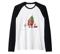 Sasquatch Che trasporta L'Albero di Natale con i Bambini Divertenti del Pupazzo di Neve Maglia con Maniche Raglan