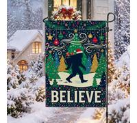 Sasquatch Christmas Believe - Bandiera da giardino con citazione natalizia