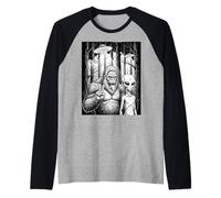 Sasquatch e Alien Peace Sign in The Forest Funny Meme Maglia con Maniche Raglan