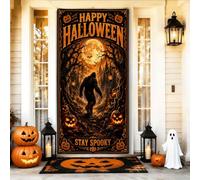 Sasquatch Haunted Forest - Copri porta con citazione di Halloween, 91 x 183 | Tema bosco criptidico, cartello per porta d'ingresso, paesaggio misterioso della foresta, tipografia stagionale audace