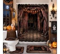 Sasquatch - Set di tende da doccia per Halloween, tema misterioso, foresta | Tema folcloristico criptidico, design a tenda stracciata, paesaggio forestale coinvolgente, estetica scura umosa