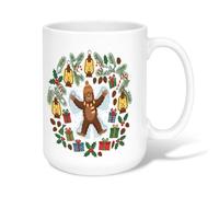 Sasquatch - Tazza da caffè in ceramica natalizia con angelo delle nevi | Sasquatch Snow Angel, bicchiere per bere, ghirlanda di pini festivi, scatole regalo per le vacanze, lanterne vintage