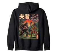 Sasquatch vs Alien Samurai Arte Giapponese Sakura Bigfoot Felpa con Cappuccio