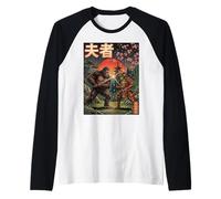 Sasquatch vs Alien Samurai Arte Giapponese Sakura Bigfoot Maglia con Maniche Raglan