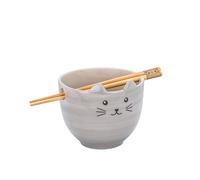 Sass & Belle Ciotola per noodle a forma di gatto con bacchette, graziosa ciotola in ceramica per zuppe, pho, riso, set di ciotole per ramen, regalo per gli amanti dei gatti, utensili da cucina Sass