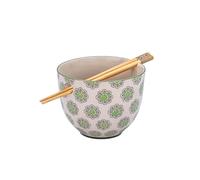 Sass & Belle Ciotola verde per noodle con bacchette con stampa geometrica, set di ciotole in ceramica per ramen per cibo giapponese, eleganti stoviglie Sass e Belle, ideale per tagliatelle, ramen