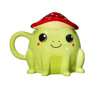 Sass & Belle Tazza a forma di rana con coperchio a fungo, simpatica tazza in ceramica da 300 ml con coperchio rosso e bianco, per tè o caffè, divertente tazza a forma di fungo, animale kawaii, ideale