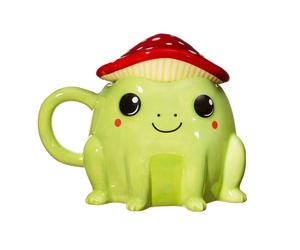 Sass & Belle Frog Mug with Mushroom Lid - Cute 300ml Ceramic Mug with Red & Whit