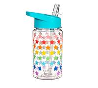 Sass & Belle Rainbow Stars - Borraccia riutilizzabile da 400 ml, senza BPA, con coperchio pieghevole con cannuccia, design a stelle colorate, leggera e resistente, per bambini, per scuola, viaggi o