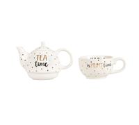 Sass & Belle Tiera Per 1 Donna Tè In Ceramica Set Tazza C/Teiera, Bianco