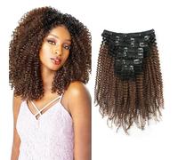 Sassina 4B 4C - Extension per capelli umani ricci, a doppia trama, colore naturale, 7 pezzi, con 17 clip TN4, 40,6 cm, 120 g