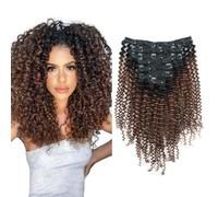 Sassina Culry - Extension per capelli umani crespi con clip 1B, colore marrone cioccolato chiaro, 7 pezzi per confezione con 17 clip attaccate KC 1BT4 45,7 cm