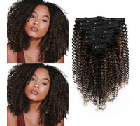 Sassina Estensioni di capelli umani crespi ricci a doppia trama, capelli umani Remy per donne nere, due tonalità, da nero naturale a marrone cioccolato, 45,7 cm