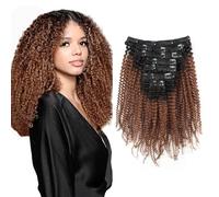 Sassina Remi - Extension per capelli umani con clip Afro ricci 3C 4A per donne nere bicolore nero naturale scolorito allo zenzero, 120 g, 7 pezzi per confezione con 17 clip AC TN30, 30,5 cm