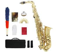 Sassofono contralto E Tune Kit completo for sax in ottone con kit di pulizia e cura della custodia, strumento a fiato con bottone in conchiglia bianca naturale for studenti e principianti (Color : Go