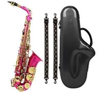 Sassofono Contralto Sassofono contralto rosso rosa Sassofono contralto in mi bemolle Sassofono in mi bemolle Materiale in ottone con supporto per tracolla Trimmer Accessori(Rose red saxophone)
