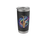 Sassofono dorato vibrante in una galassia cosmica di note musicali Bicchiere termico in acciaio inox doppia parete