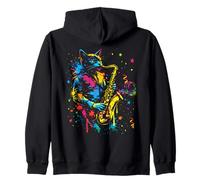 Sassofono Gatto Jazz Music Splash Art Felpa con Cappuccio