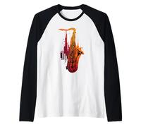 Sassofono Jazz Musicista Astratto Sax Strumento Maglia con Maniche Raglan