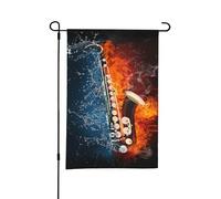 Sassofono nel fuoco e nell'acqua, bandiera estiva da giardino bifacciale da 12x18 pollici per esterni
