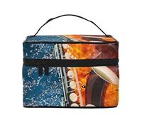 Sassofono nel fuoco e nell'acqua, borsa da viaggio per il trucco da donna, grande organizer per cosmetici
