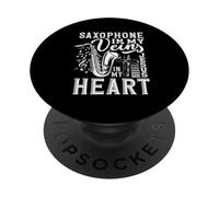 Sassofono nelle mie vene a forma di cuore PopSockets PopGrip Adesivo