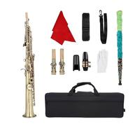 Sassofono Saxophone Dritto In Sib In Bronzo Ciano, Strumento A Fiato Con Motivo Intagliato In Oro Laccato Con Custodia E Accessori
