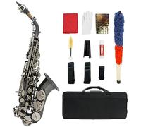 Sassofono soprano curvo in Si bemolle for studenti principianti principianti, sax si bemolle con custodia, bocchino, pastiglie, ance, kit di pulizia, tracolla, guanti bianchi