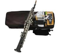 Sassofono Soprano Nero E Argento Con Tubo Dritto In Fa Acuto E Custodia Kit Sassofono