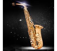 Sassofono Strumento A Fiato, Alto Sassofono Eb E-Flat, Sassofono Professionale Finitura Laccata Dorata Chiavi A Conchiglia, Kit Completo di Sax In Ottone di Qualità per Principianti Studenti