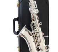 sassofono Strumento Jazz Per Sassofono Soprano Curvo In Si Bemolle, Ottone Nichelato, Bocchino Per Sax In Argento Con Motivo Inciso (Color : Leather bag)