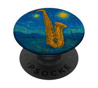 Sassofono Tenore Alto Band Jazz - Van Gogh Starry Night Style PopSockets PopGrip Adesivo