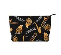 Sassofono Trombone Musica Nero, Borsa per cosmetici in velluto a coste Borsa per il trucco Borsa da viaggio portatile