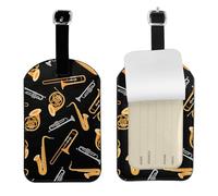 Sassofono Trombone Musica Nero,Etichette per bagagli in pelle PU, etichette per bagagli resistenti da viaggio, 2 pezzi